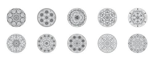 Monochrome geometric mandalas thin line vector illustrations set