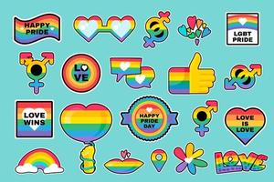 lgbtqi rainbow pride diferentes pegatinas set vector