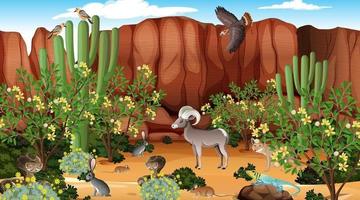 Desert forest landscape at daytime scene with willd animals vector