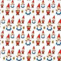 Gnome or dwarf seamless pattern with garden elements vector