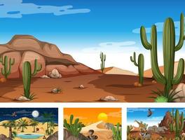 Different desert forest scenes with animals and plants vector