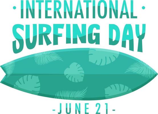 International Surfing Day font with surfboard isolated