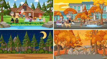 Set of different nature scenes cartoon style vector