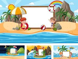 Set of different tropical beach scenes with blank banner vector