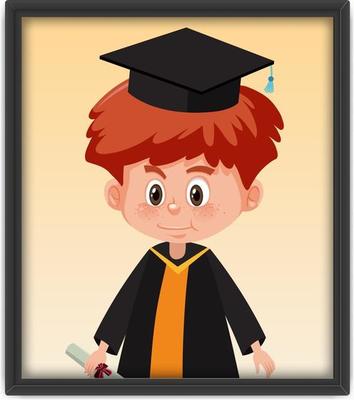 A boy in graduation costume in photo frame