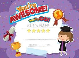 Cute motivational cartoon certificate for children vector