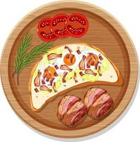 Top view of breakfast set in a dish in cartoon style isolated vector