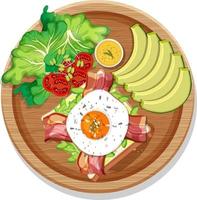 Top view of breakfast set in a dish in cartoon style isolated vector