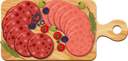 Pepperoni and salami on platter isolated on white background vector