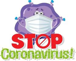 Stop Coronavirus banner with virus character wearing medical mask vector