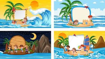 Set of different tropical beach scenes with blank banner vector