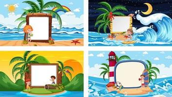 Set of different tropical beach scenes with blank banner vector