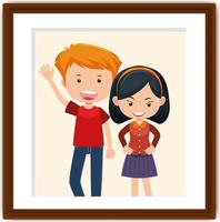 Cartoon character of boy and girl in a photo frame vector