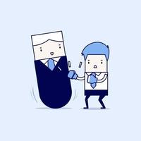 Businessman punching manager tumbler doll. Cartoon character thin line style vector. vector
