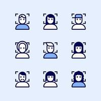 Face recognition system id icons set. Simple set of face recognition system id vector icons for web design.