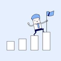 Businessman holding a flag on top the graph. Cartoon character thin line style vector. vector