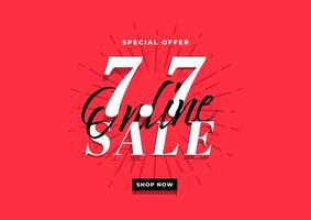 7.7 Online super sale banner template on red background. vector