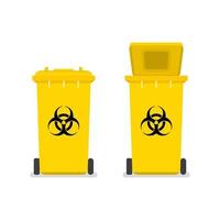 Medical waste bin. Contaminated waste sign. Biohazard trash garbage bin. vector