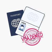 Passport with red stamped, visa denied. vector