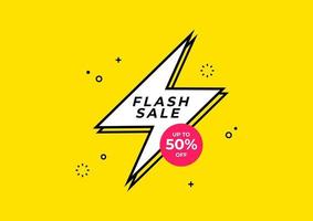 Oferta especial de moda venta flash con truenos sobre fondo amarillo. plantilla de banner. vector