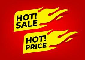 Hot deal and Hot offers fire labels. vector