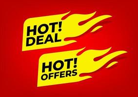 Hot deal and Hot offers fire labels. vector