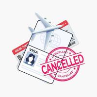 The flight is cancelled with the passport and travel ticket. vector