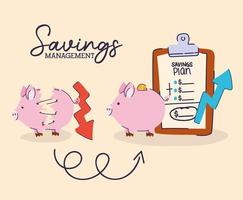 checklist with saving plan in it and saving management lettering vector