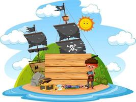 Pirate island with an empty banner isolated on white background vector