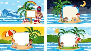 Set of different tropical beach scenes with blank banner vector