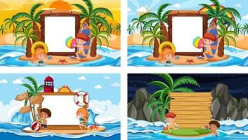 Set of different tropical beach scenes with blank banner vector