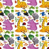 Seamless pattern with cute wild animals cartoon character vector