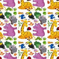 Seamless pattern with cute wild animals cartoon character vector