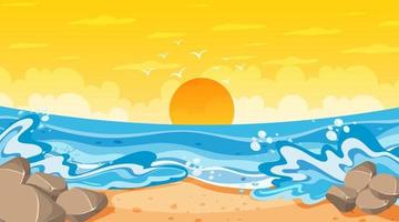 paisaje de playa en la escena del atardecer con olas del mar vector