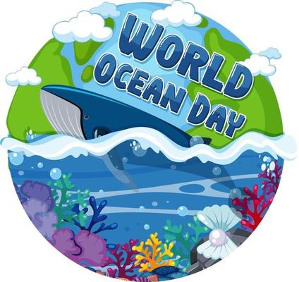 World Ocean Day banner with whale in the ocean isolated