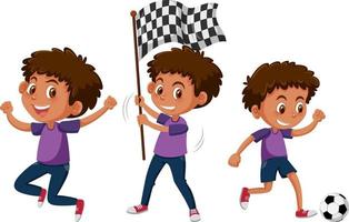 Set of a boy cartoon character doing different activities vector