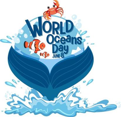 World Ocean Day banner with whale tail isolated