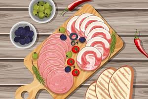 Platter of cold meats and smoked meats on the table background vector