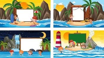 Set of different tropical beach scenes with blank banner vector