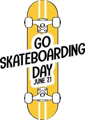 Go Skateboarding Day font on skateboard banner isolated