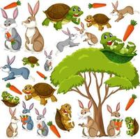 Seamless pattern with cute wild animals on white background vector