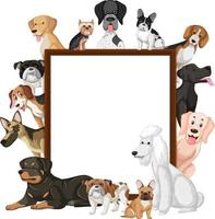 Banner vacío con muchos tipos diferentes de perros. vector