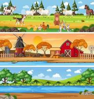 Different nature landscape at daytime scene with cartoon character vector