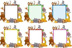 Set of blank banner in different color with wild animals isolated vector