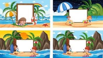 Set of different tropical beach scenes with blank banner vector