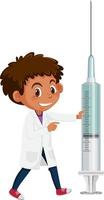 A doctor boy holding vaccine syringe on white background vector