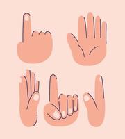 set of hands icons on a pink background vector