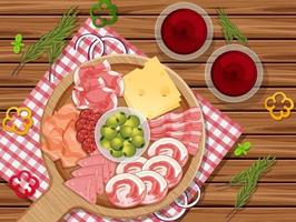 Platter of cold meats and smoked meat on the table background vector