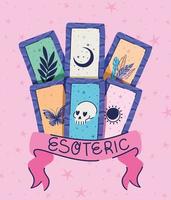 set of esoteric cards and esoteric lettering in a ribbon on a pink background vector