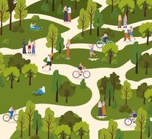 group of people in a park doing different activities vector